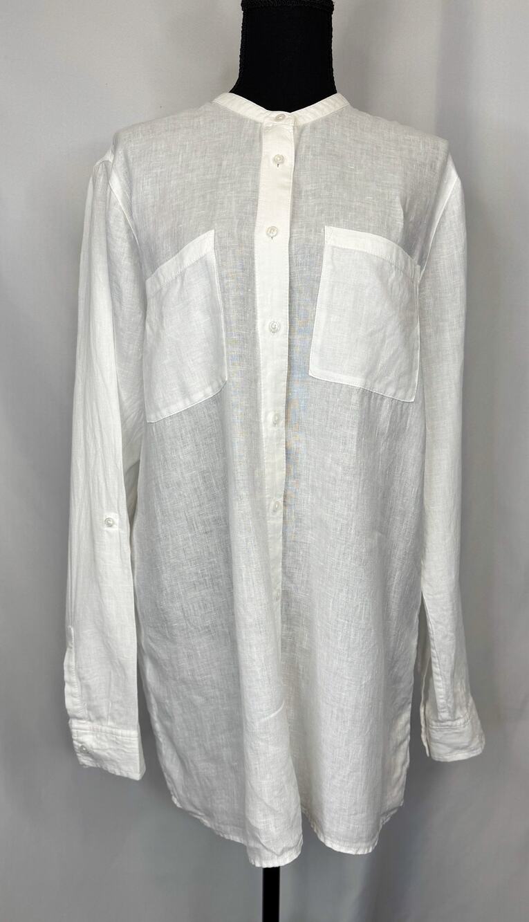 Lands End Womens Linen Top Size L/T Casual Layering Career Vacation Cruise Flowy